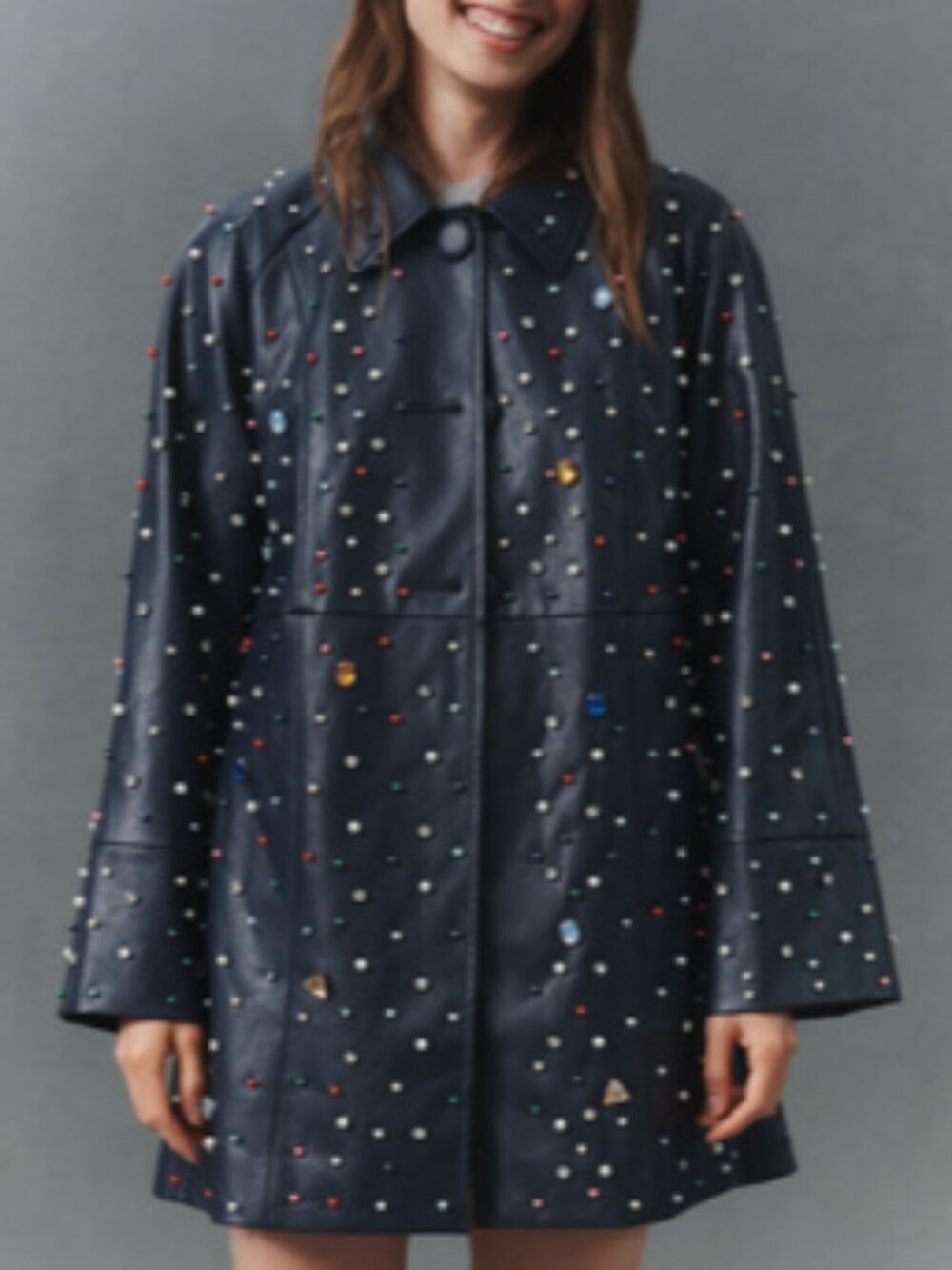 Maeve/Anthro Embellished Faux Leather Car Coat Jacket Size Small